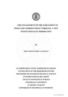 The Engagement of the Parliament in Thailand's Foreign Policy Process