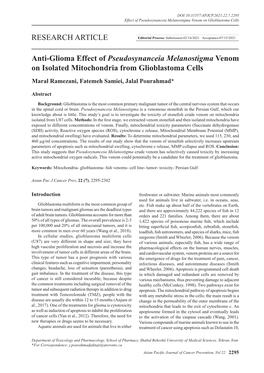 RESEARCH ARTICLE Anti-Glioma Effect of Pseudosynanceia