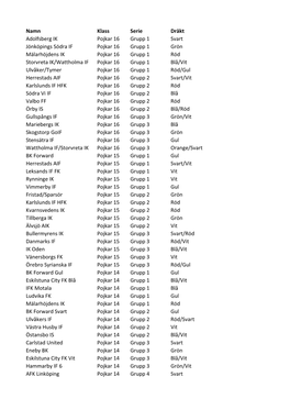Namn Klass Serie Dräkt Adolfsberg IK Pojkar 16 Grupp 1 Svart