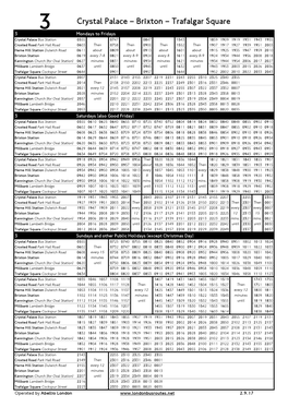3 Crystal Palace – Brixton – Trafalgar Square