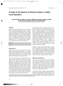 A Study on the Absence of Palmaris Longus in a Multi-Racial Population