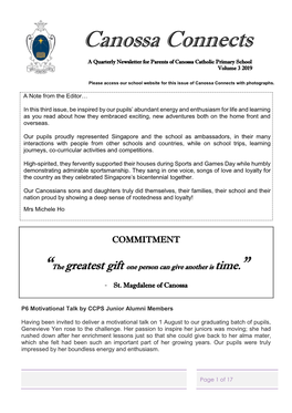 Canossa Connects a Quarterly Newsletter for Parents of Canossa Catholic Primary School Volume 3 2019