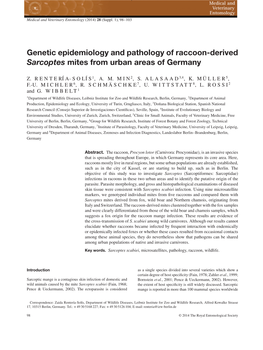 Genetic Epidemiology and Pathology of Raccoon-Derived Sarcoptes Mites from Urban Areas of Germany