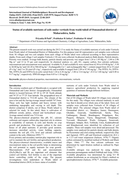 Status of Available Nutrients of Soils Under Vertisols from Washi Tahsil of Osmanabad District of Maharashtra, India