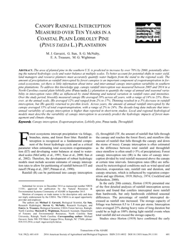 Canopy Rainfall Interception Measured Over 10 Years in a Coastal Plain Loblolly Pine