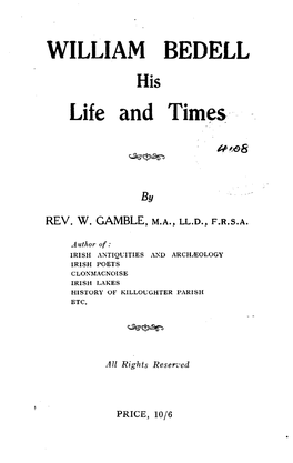 WILLIAM BEDELL His Life and Times