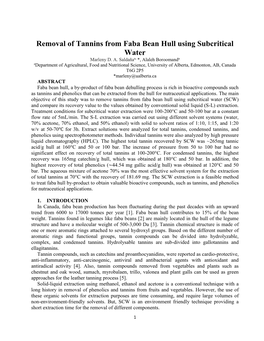 Removal of Tannins from Faba Bean Hull Using Subcritical Water Marleny D