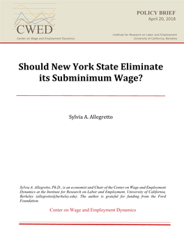 Should New York State Eliminate Its Subminimum Wage?