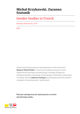 Michał Krzykawski, Zuzanna Szatanik Gender Studies in French