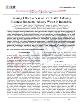 Training Effectiveness of Beef Cattle Fatening Business Based On