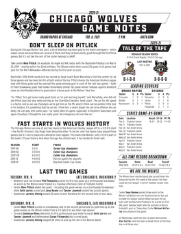 Chicaggo Wolves Game Notes