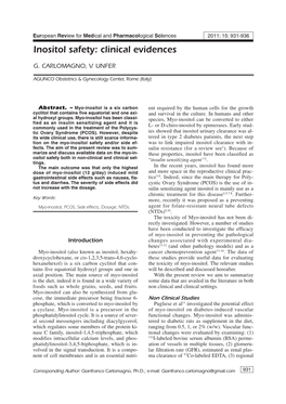 Inositol Safety: Clinical Evidences