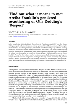 Aretha Franklin's Gendered Re-Authoring of Otis Redding's