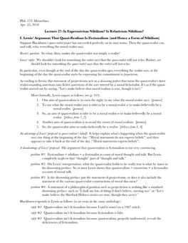 Phil. 173: Metaethics Apr. 25, 2018 Lecture 27: Is Expressivism Nihilism? Is Relativism Nihilism? I