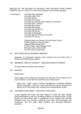 MINUTES of the MEETING of SAUGHALL and SHOTWICK PARK PARISH COUNCIL Held on 7 July 2014 in the Vernon Institute, Church Road, Saughall