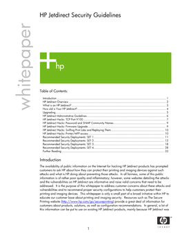 HP Jetdirect Security Guidelines Er P a P