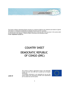 Country Sheet Democratic Republic of Congo (Drc)