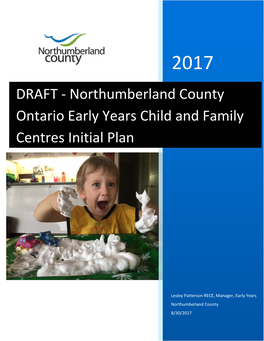 DRAFT - Northumberland County Ontario Early Years Child and Family Centres Initial Plan