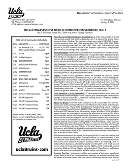 UCLA GYMNASTS HOST UTAH in HOME OPENER SATURDAY, JAN. 7 No