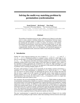 Solving the Multi-Way Matching Problem by Permutation Synchronization