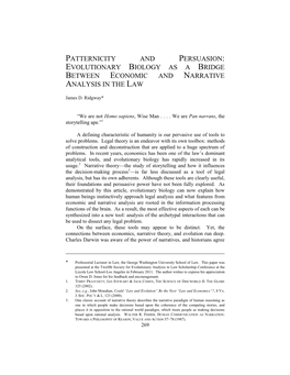 Patternicity and Persuasion: Evolutionary Biology As a Bridge Between Economic and Narrative Analysis in the Law