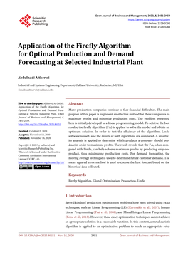 Application of the Firefly Algorithm for Optimal Production and Demand Forecasting at Selected Industrial Plant