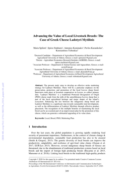 Advancing the Value of Local Livestock Breeds: the Case of Greek Cheese Ladotyri Mytilinis