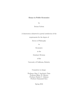 Essays in Public Economics by Dorian Carloni a Dissertation Submitted In