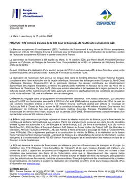 FRANCE : 190 Millions D'euros De La BEI Pour Le Bouclage De L'autoroute Européenne