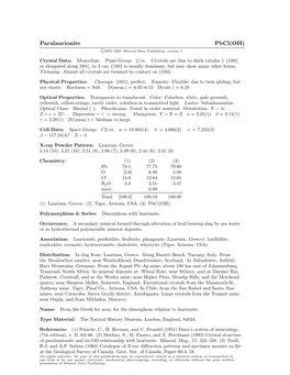 Paralaurionite Pbcl(OH) C 2001-2005 Mineral Data Publishing, Version 1