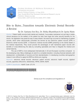 Bite to Bytes...Transition Towards Electronic Dental Records- a Review by Dr