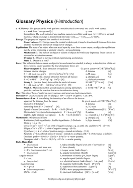 Glossary Physics (I-Introduction)