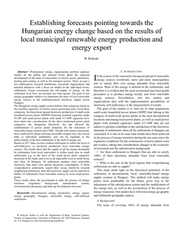 Establishing Forecasts Pointing Towards the Hungarian Energy Change Based on the Results of Local Municipal Renewable Energy Production and Energy Export