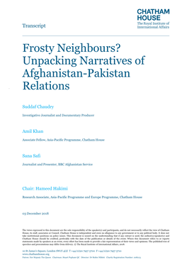 Frosty Neighbours? Unpacking Narratives of Afghanistan-Pakistan Relations