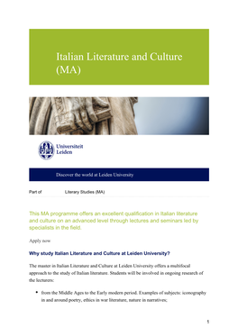 Italian Literature and Culture (MA)