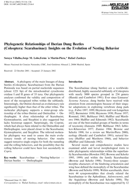 Phylogenetic Relationships of Iberian Dung Beetles Coleoptera: Scarabaeinae): Insights on the Evolution of Nesting Behavior