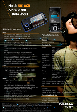 Nokia N81 8GB & Nokia N81 Data Sheet