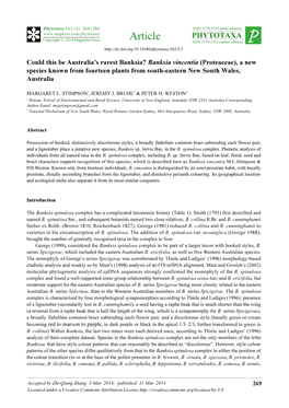 Banksia Vincentia (Proteaceae), a New Species Known from Fourteen Plants from South-Eastern New South Wales, Australia