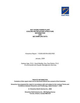 Bay Shore Power Plant Cooling Water Intake Structure Information and I&E Sampling Data