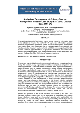 Analysis of Development of Culinary Tourism Management Model in Case Study East Luwu District Based on SIG