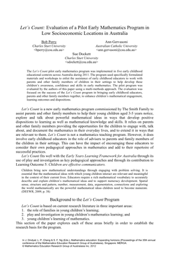 Let's Count: Evaluation of a Pilot Early Mathematics Program in Low