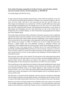 Early Medieval Farming Communities in Northern Francia: Material Culture, Identity and Socio-Economic Structure of Rural Settlements, Ca