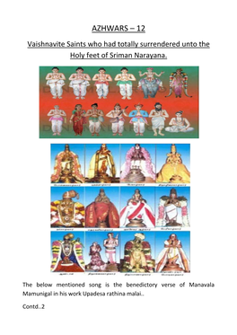 AZHWARS – 12 Vaishnavite Saints Who Had Totally Surrendered Unto the Holy Feet of Sriman Narayana