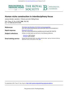 Human Niche Construction in Interdisciplinary Focus