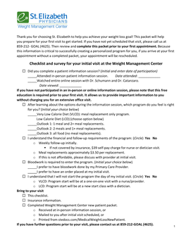 Medical Weight Loss New Patient Packet