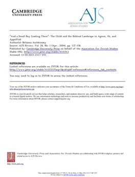 "And a Small Boy Leading Them": the Child and the Biblical Landscape in Agnon, Oz, and Appelfeld Author(S): Nehama Aschkenasy Source: AJS Review, Vol