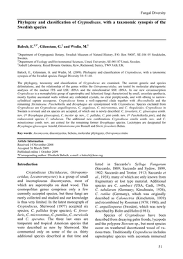 Phylogeny and Classification of Cryptodiscus, with a Taxonomic Synopsis of the Swedish Species