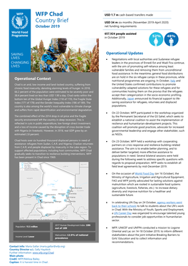 WFP Chad Country Brief October 2019