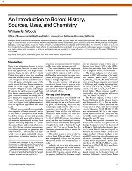 An Introduction to Boron: History, Sources, Uses, and Chemistry William G