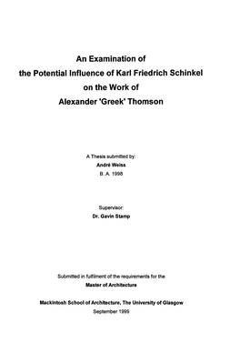 An Examination of the Potential Influence of Karl Friedrich Schinkel on the Work of Alexander 'Greek' Thomson